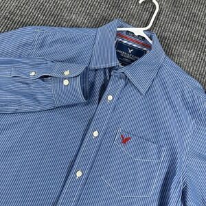 American Eagle Shirt Mens Large Blue Striped Long Sleeve Button Up Vintage Fit